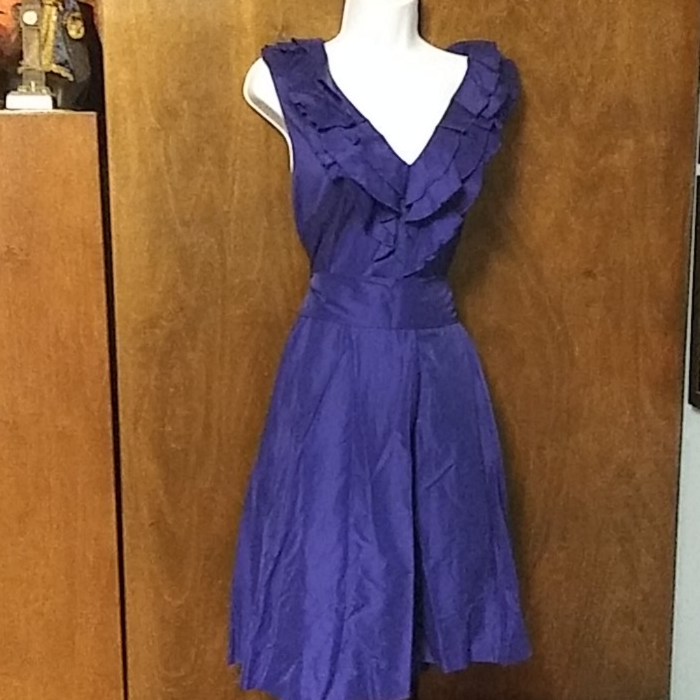 NWOT SUZI CHIN BLUE/PURPLE RUFFLE DRESS